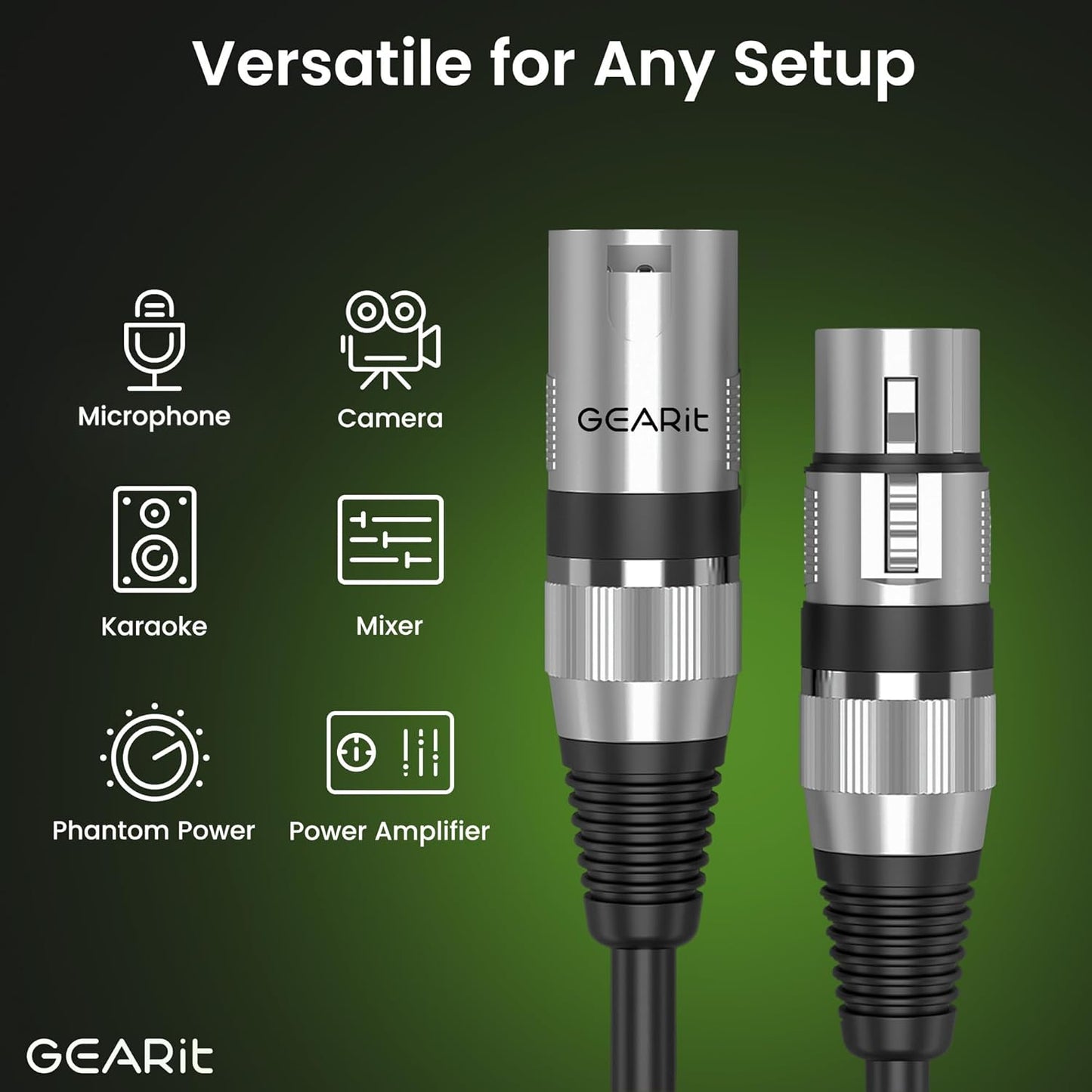 GEARit XLR Male to Female Microphone Cable (10 Feet, 6-Pack) 3-Pin Balanced Shielded Mixer, Recording Studio, Podcast - Black