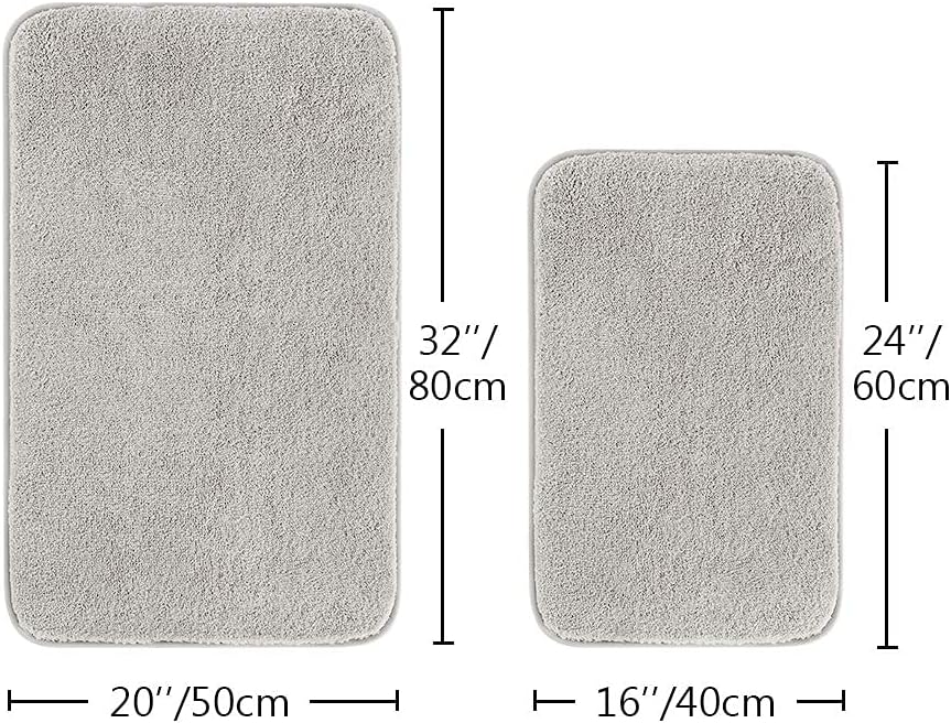 Bathroom Rugs Set 2 Pieces - Bath Rugs Ultra Soft Absorbent Non-Slip Fluffy Thick Microfiber Cozy Bath Mats Set for Tub Shower Bathroom Floors Accessories, 20"x32" & 16"x24" Set of 2 (Beige)