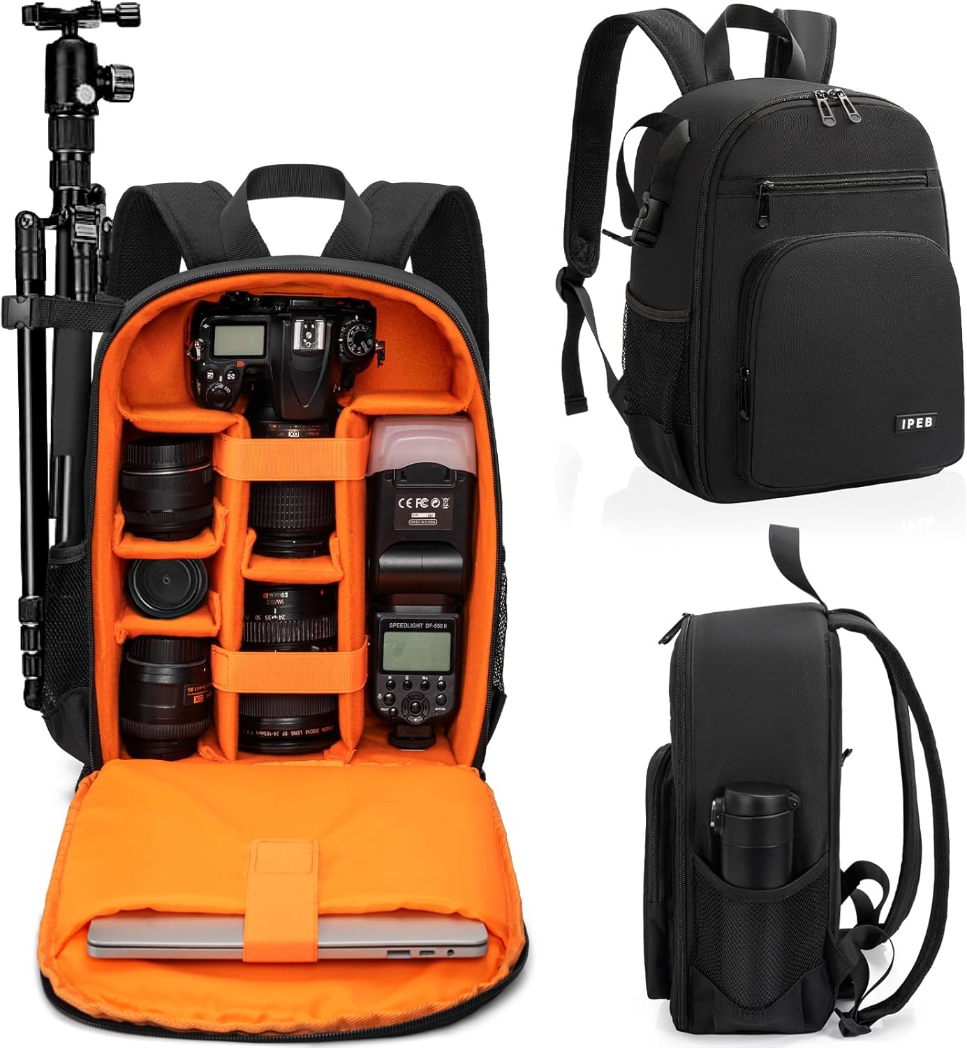 IPEB Camera Backpack Bag with Tripod Holder Water Resistant Camera Cases Photography Backpack Anti-Theft for DSLR Camera