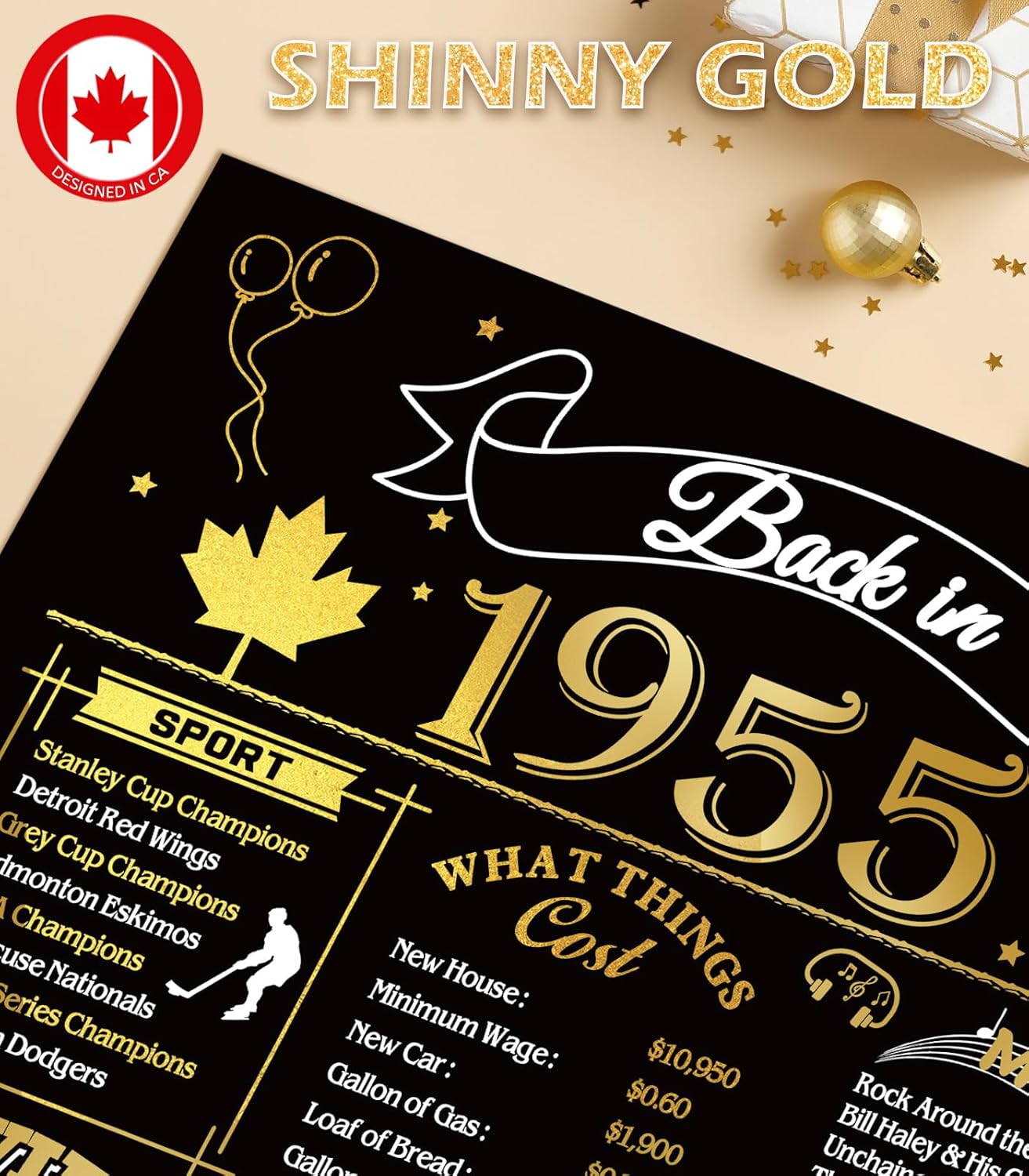 50th Birthday Card, Jumbo CANADA 25x20cm Back in 1975, Gilding Happy 50th Birthday Decoration for Woman, Men, Funny 50 Birthday Gifts for Wife, Husband, Him, Her, Mom