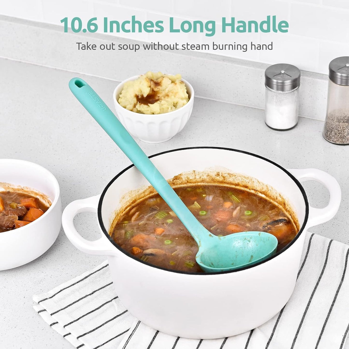 13 inch Silicone Soup Ladle: U-Taste 600ºF Heat Resistant 4 oz Large Non-Stick Seamless Rubber Kitchen Deep Serving Spoon with Non-Slip Solid Long Handle for Cooking Sauce/Stews/Gravies/Chili(Purple)