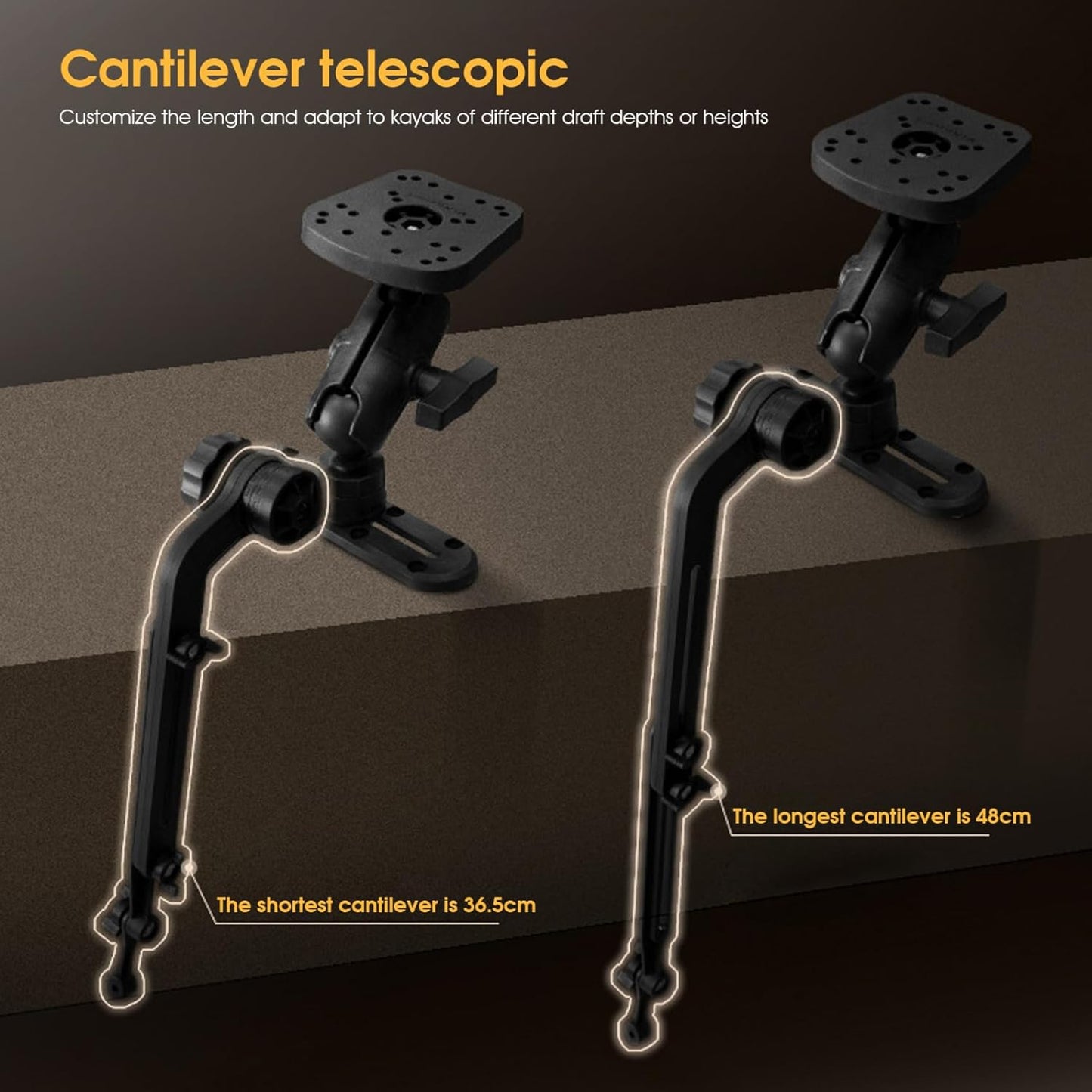 Kayak Fish Finder Mount 360° Adjustable 1.5" Ball Kayak Transducer Mount with Expandable Suspension Arm Transducer Fish Finder