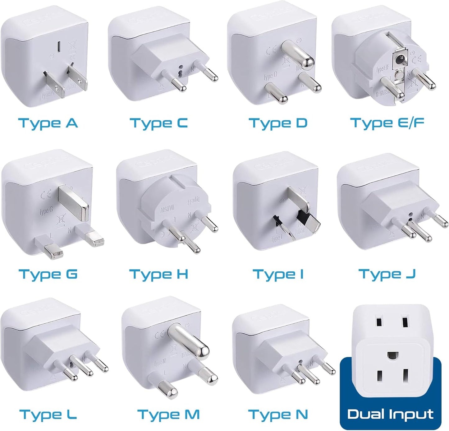 Ceptics Universal Travel Adapter kit, Dual USB (QC 3.0) + 2 US outlets + USB-C Cable, Use with Chargers, Cell Phones, Laptops, 6 Plug attachments for Worldwide use (Does Not Convert Voltage) (WPS-2B)