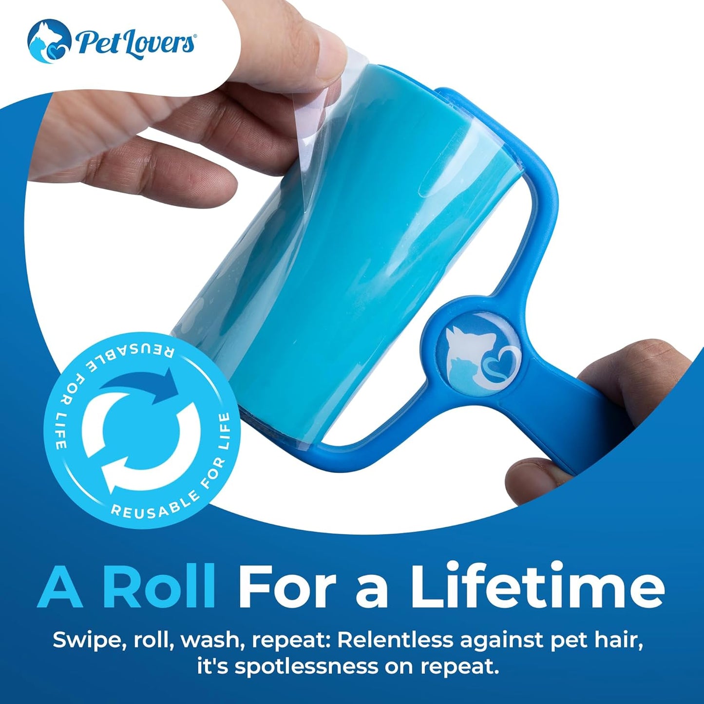 PetLovers Extra Sticky Lint Roller Mega Value Set for Pet Hair Removal, Dog and Cat Lint Remover (1 Pack Reusable)