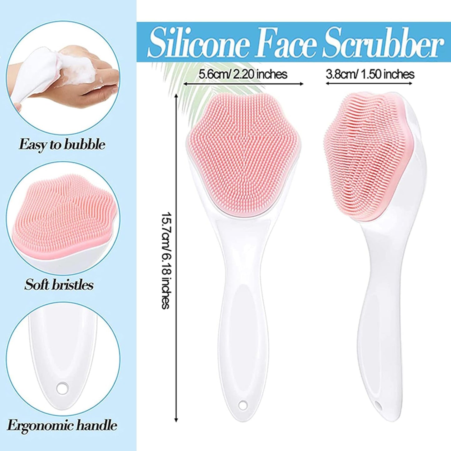 Purilite Select Silicone Face Scrubbers + 2 Exfoliating Lip Brushes + 2 Facial Cleansing Brushes – Gentle Exfoliation & Deep Cleansing Set