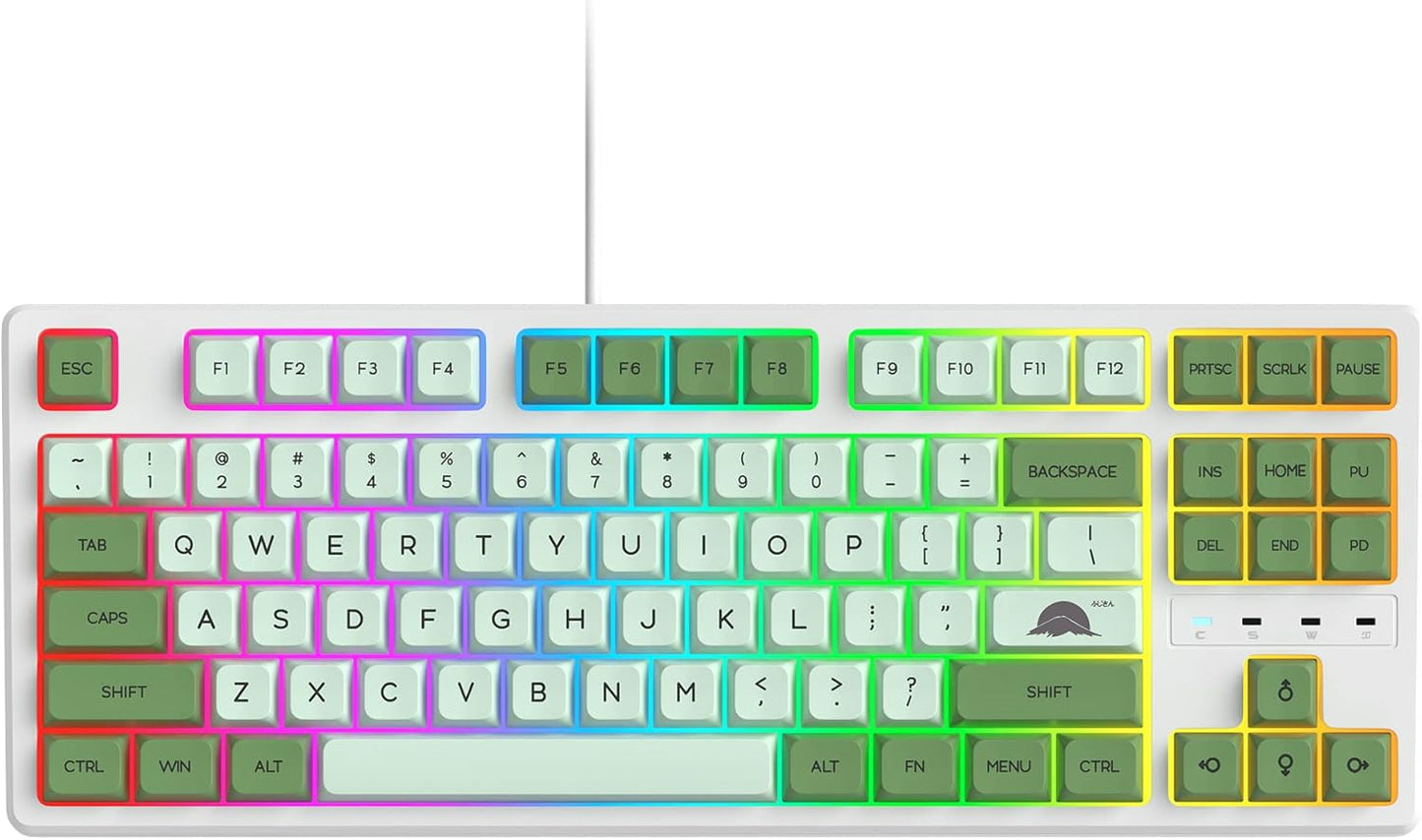Fogruaden Full Size Mechanical Keyboard, Green Matcha Keyboard, Wired USB 104 Keys RGB Backlit Gaming Keyboard with Number Pad, Red Switches, NKRO Mechanical Keyboard for Windows Laptop PC Gamer