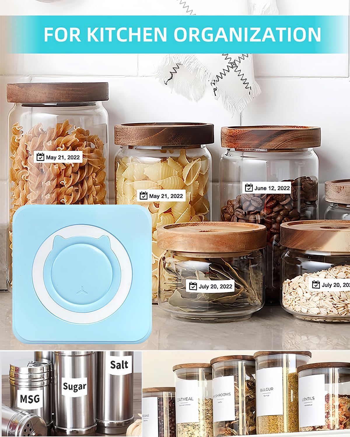 Label Maker - Mini Portable Sticker Printer with 13 Rolls Self-Adhesive Thermal Papers, Labeller Machine for Home Office Study Business Texts Journal, Blue