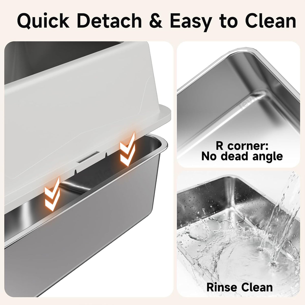 2 Pack XL Stainless Steel Litter Box with High Sides Shield for Multi Cat, Extra Large Tall Wall Open Top Deep Metal Pan for Big Cats, Anti-Leak Non-Stick Odor Control, 2 Scoops Included, Gray