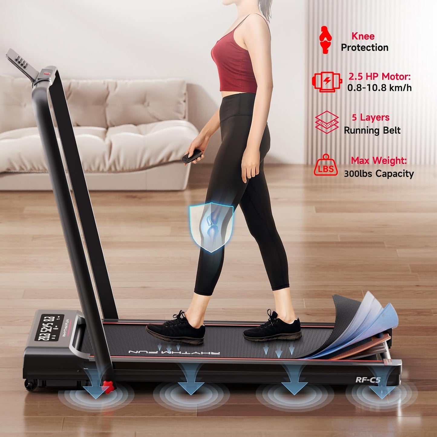 RHYTHM FUN Walking Pad Treadmill with Incline, Under Desk Treadmill with Incline, Treadmill for Home and Office, 300 Lbs Portable Treadmills with Remote Control