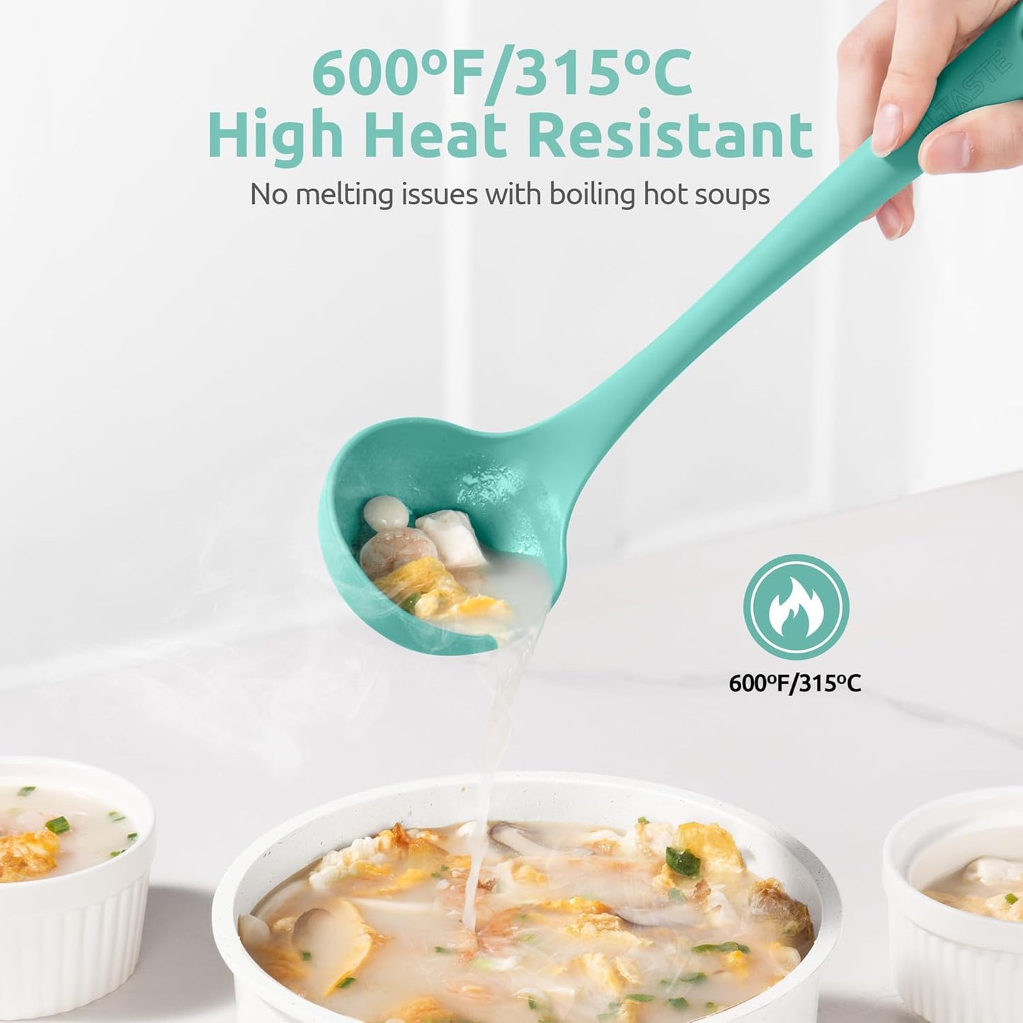 13 inch Silicone Soup Ladle: U-Taste 600ºF Heat Resistant 4 oz Large Non-Stick Seamless Rubber Kitchen Deep Serving Spoon with Non-Slip Solid Long Handle for Cooking Sauce/Stews/Gravies/Chili(Purple)
