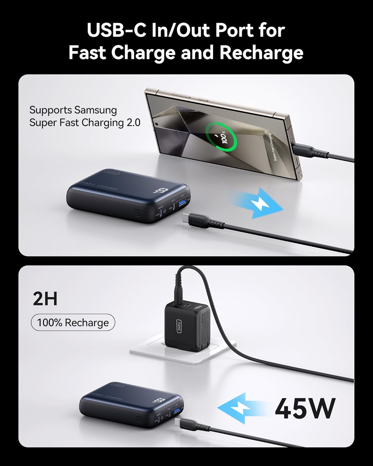 INIU Power Bank, 20000mAh 65W USB C Laptop Portable Charger, PD QC Fast Charging 3-Output External Battery Pack for Laptop MacBook Dell XPS iPad Tablet Steam Deck iPhone 15 14 13 Pro Samsung S22, etc.