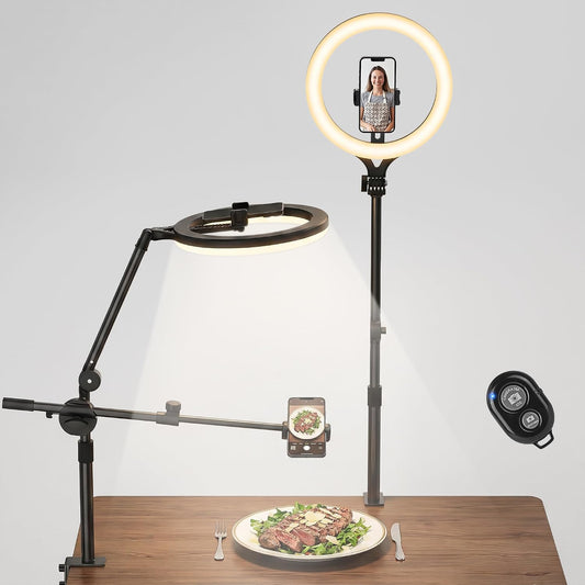 11" Ring Light with Stand, Featuring Overhead Phone Mount and Desk Ring Light with Phone Holder, Perfect for Phone Stand for Recording and Product Photography, Live Streaming YouTube TikTok