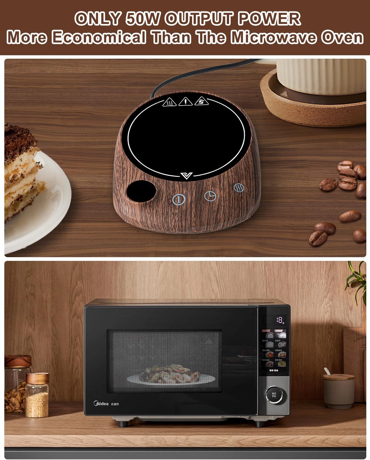 MYMULIKE Mug Warmer, Coffee Mug Warmer for Desk with 4 Temperature Settings (55℃/65℃/75℃/85℃), Coffee Warmer with Auto Shut Off, 1-12 Hour Timer, Desk Accessories for Office/Home