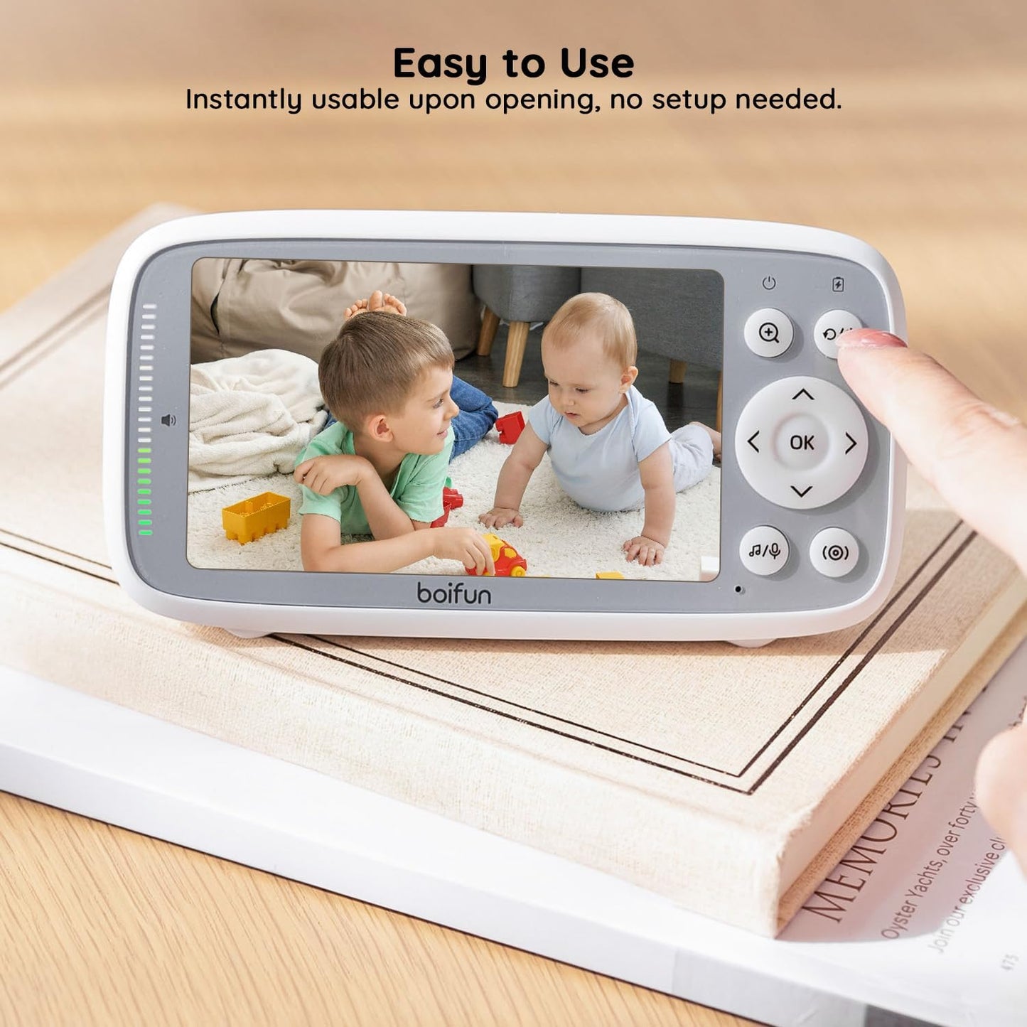 BOIFUN Baby Monitor No Wi-Fi, 4'' 3X Zoom Display, Video Baby Monitor Camera, IPS 720p Wireless (Moniteur Bébé), Easy to Use and Set Up, VOX Sound Detection, Invisible Infrared Night Vision