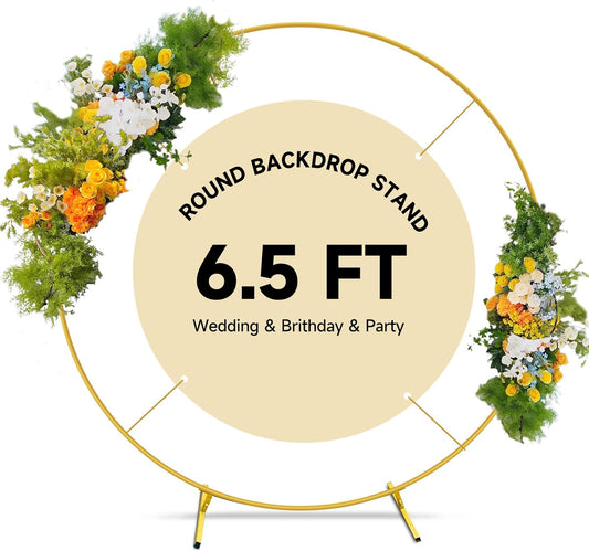 JEBUTU Balloon Arch Stand Metal Round Backdrop Stand Circle Balloon Arch Frame Wedding Arches 6.5FT for Ceremony Birthday Party Baby Shower Decoration