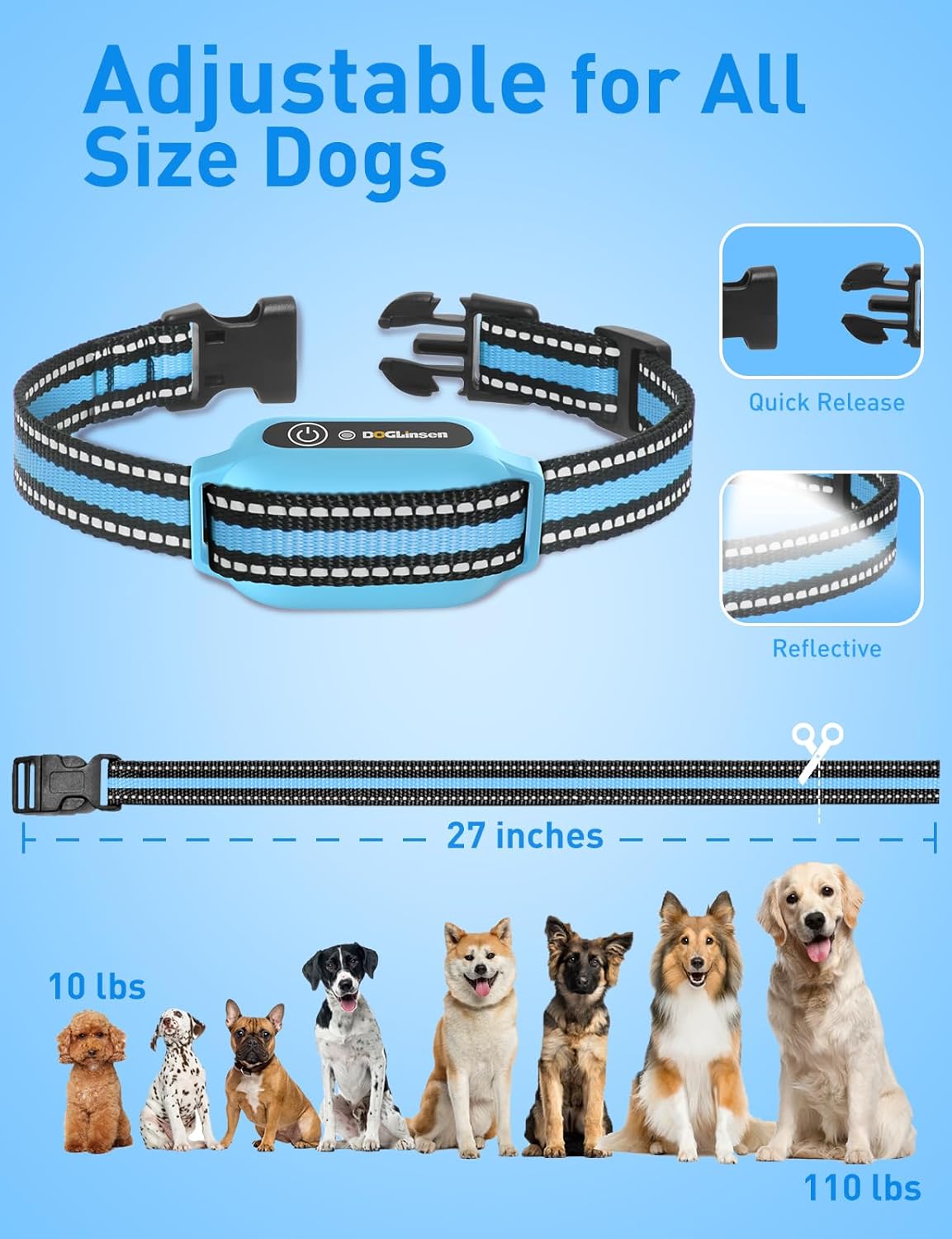DOGLinsen 2-in-1 Bark and Shock Collar for Dogs, Smart Anti Barking Dog Training Collar with 5 Adjustable Sensitivity, Automatic Bark Collar with Remote, Vibration, Beep, Shock and Automatic