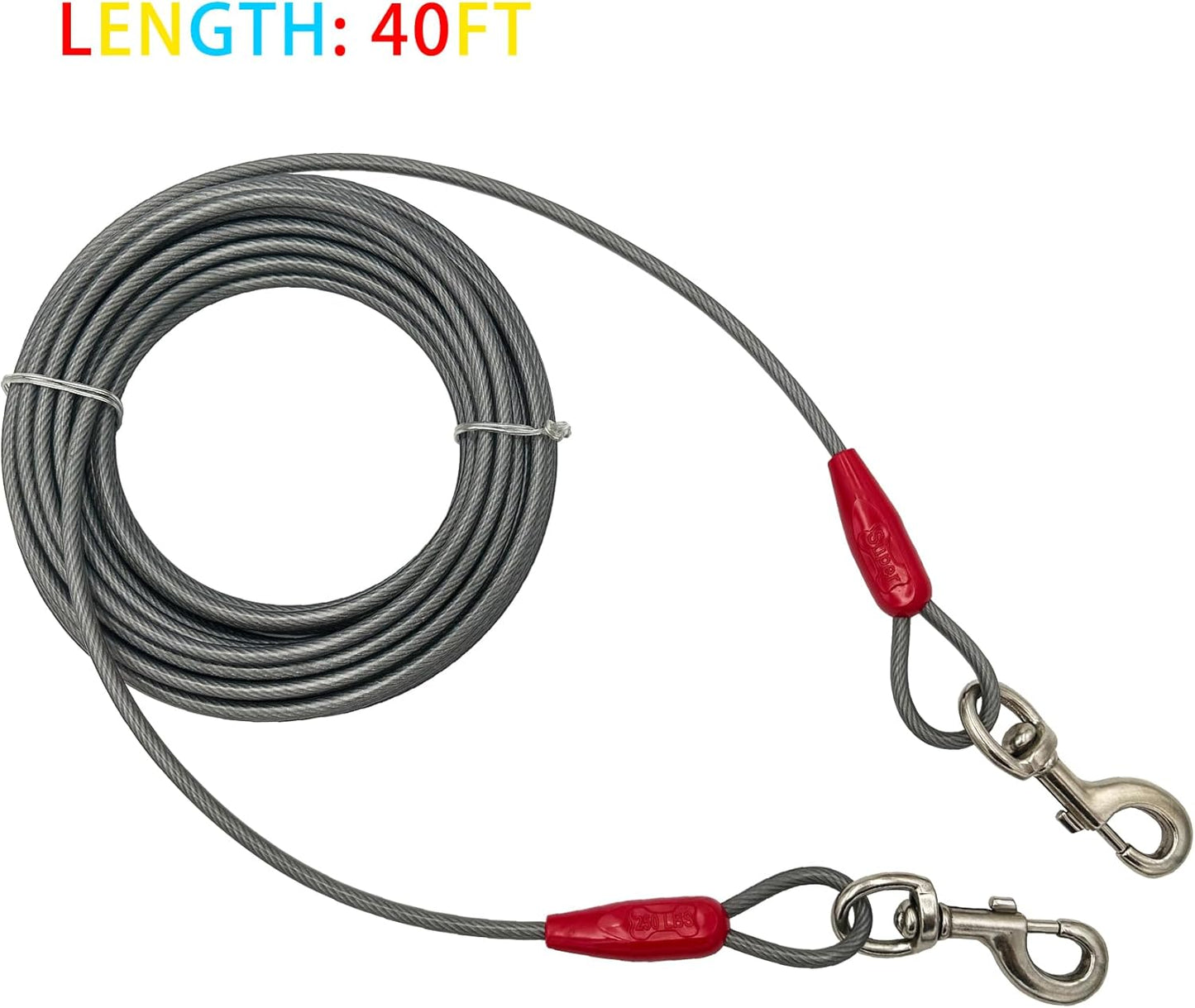 Petest 25ft Reflective Tie-Out Cable for Small Dogs Up to 35 Pounds