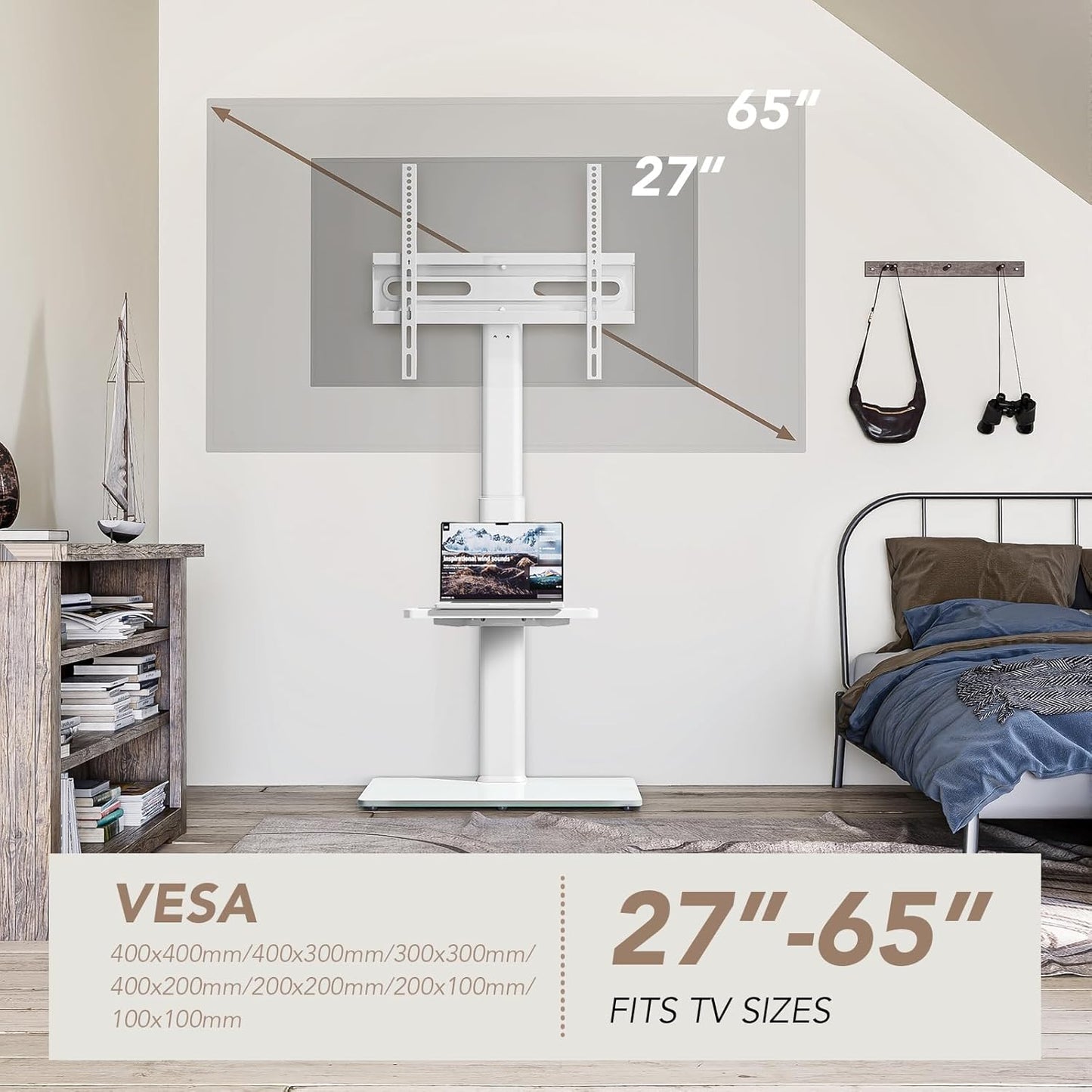 Universal Floor TV Stand with Mount 80 Degree Swivel Height Adjustable and Space Saving Design for Most 27 to 65 inch LCD, LED OLED TVs, Perfect for Corner & Bedroom AX1006TB