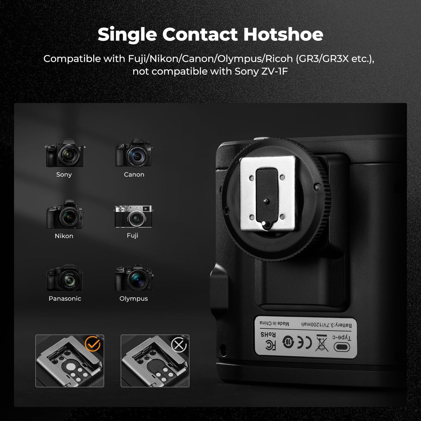 K&F Concept Camera Flash Light, Camera Speedlite GN12/5600K, Built-in 2000mAh Battery for Canon/Fujifilm/Sony/Nikon/Olympus and Other DSLR Digital Cameras, Speedlight with Single Contact Hot Shoe
