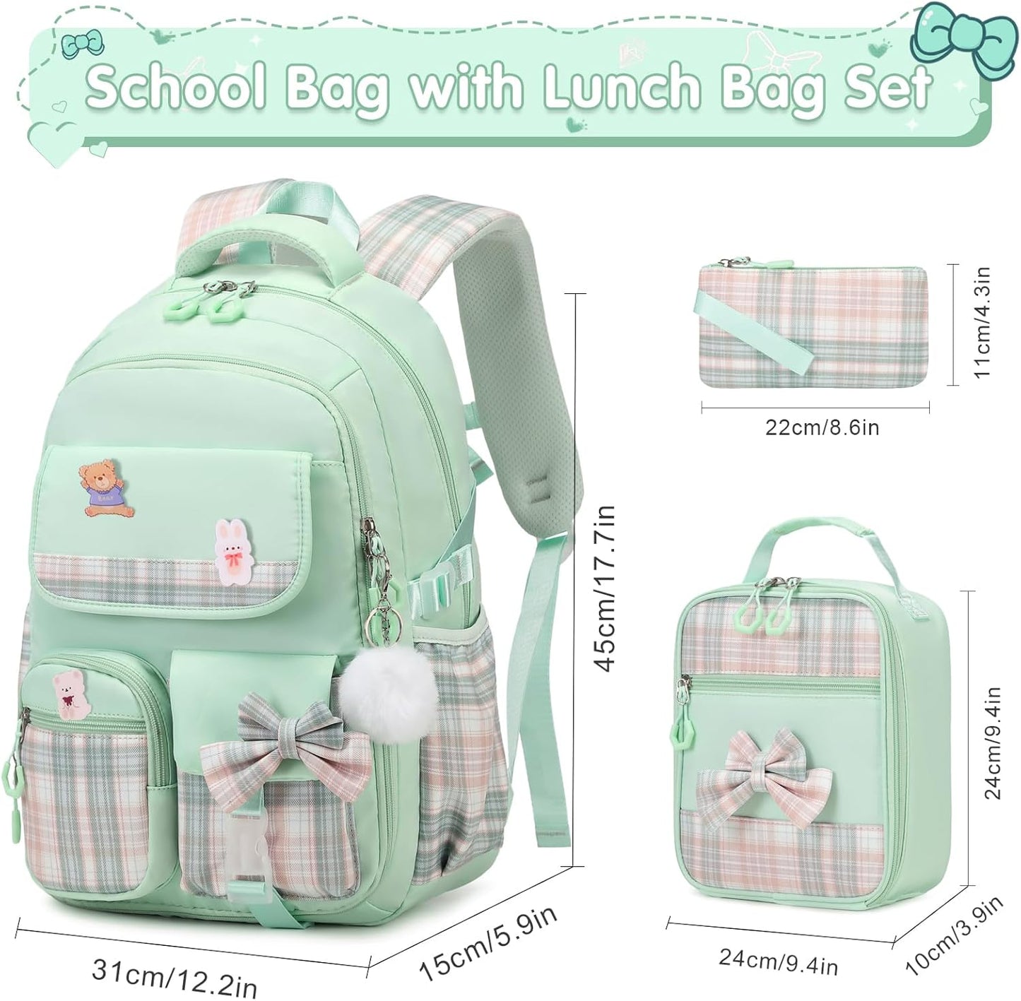ACESAK Girls Backpack - 3PCS Backpack for Girls Cute School Backpacks for Girls Kindergarten