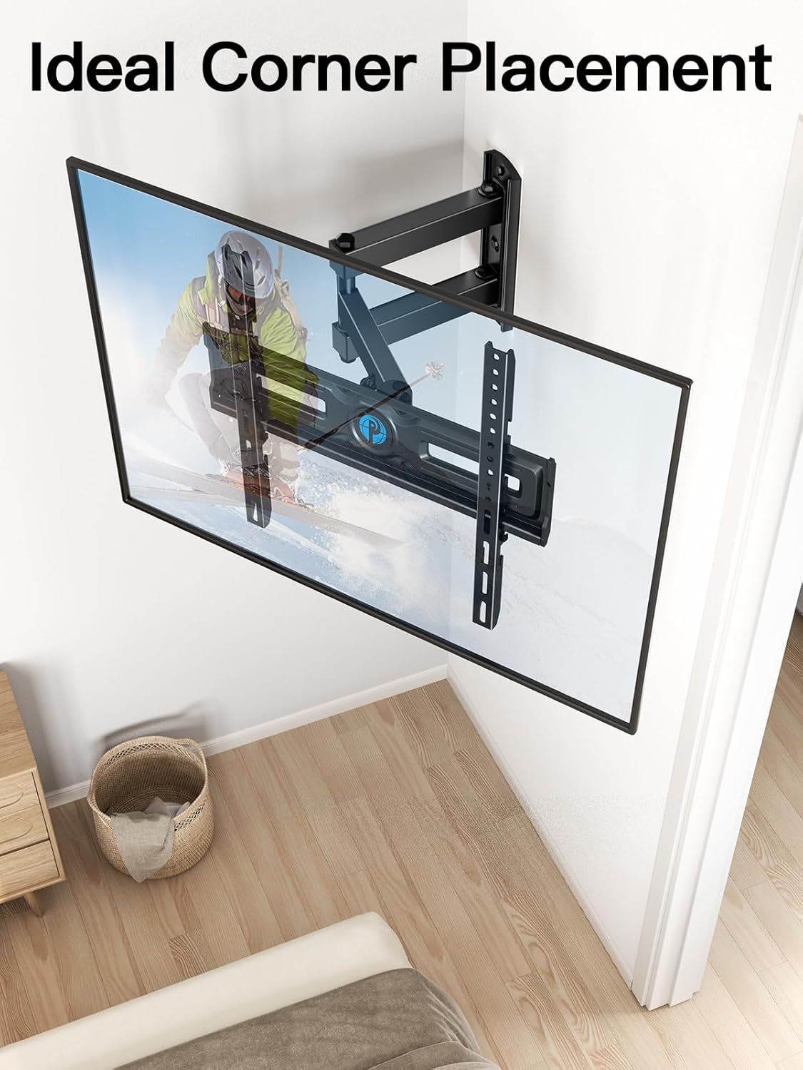 Pipishell Full Motion TV Wall Mount for 26-60 inch Flat & Curved TVs, Height Adjustable Corner Wall Mount Bracket with Articulating Arm, Swivel Extension Tilt, Max VESA 400x400mm up to 77lbs, PIMF9