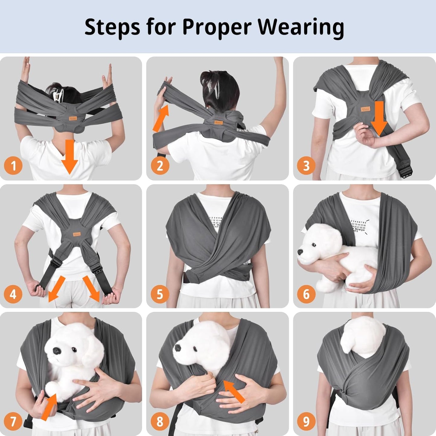 CUBY Swaddle Dog Sling Carrier for Small Dogs, Front Pet Sling Carrie Chest, Hands Free Adjustable Cat Slings Carrier Soft Cotton Reducing Pain Puppy SlingCarrier for Small Pets Up to 11lb (Grey)