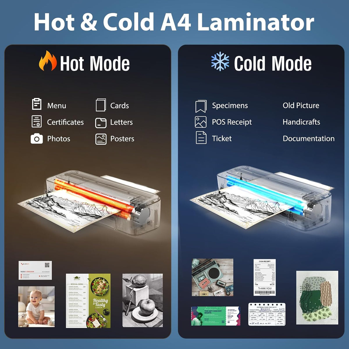 Laminator Machine, 11 in 1 Laminating Machine with 36 Laminating Sheets, A4/Letter Size Desktop Thermal Laminator 2 Temperature Modes 3 Cutters Built-in Paper Trimmer for Office School Home