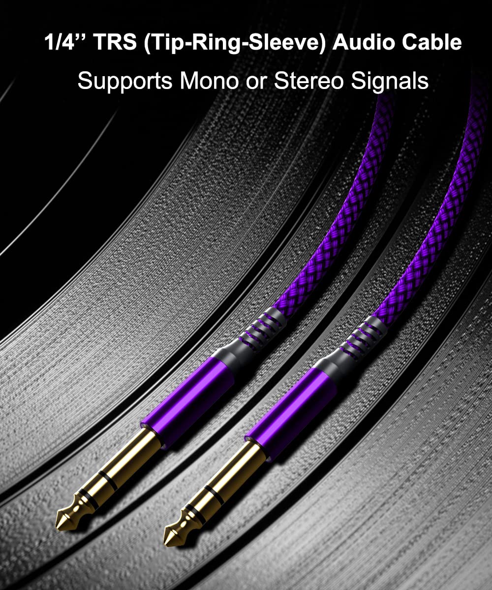 Elebase 1/4 Inch TRS Instrument Cable 10ft 2Pack,Straight 6.35mm Guitar Bass AMP Cord,Quarter inch Male Jack Stereo Audio Balanced TRS Line for Electric Guitar,Bass,Keyboard,Mixer,Amplifier,Speaker