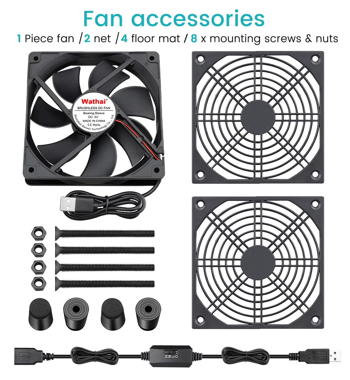 Wathai 140mm x 25mm USB Cooliing Fan 5V with Speed Control for Computer Case Receiver DVR Playstation Xbox PS4 Router Cabinet Cooling