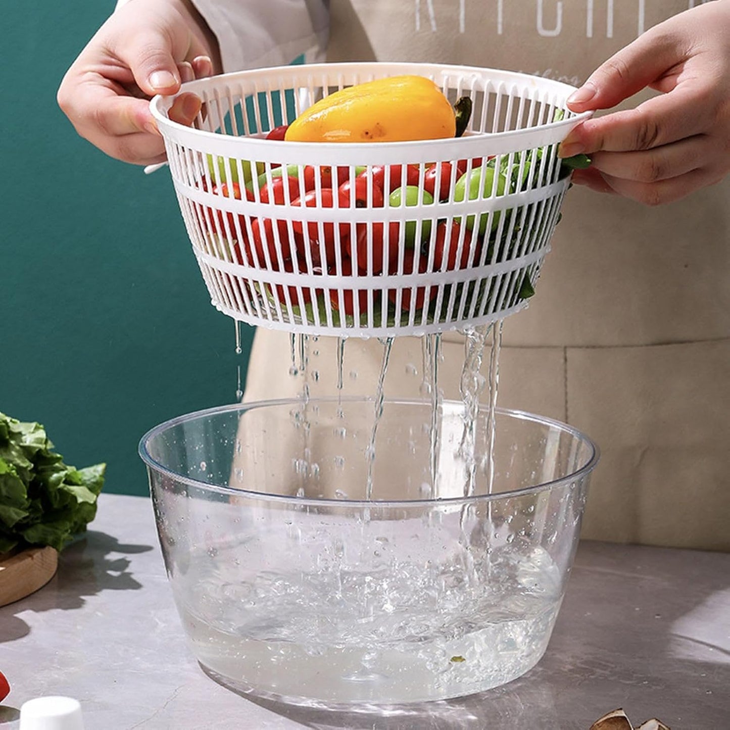Lettuce Spinner - Fruit Washer Spinner | Lettuce Cleaner Spinner Large Salad Spinner, Fruit Washer Spinner Vegetable Dryer, Salad Spinner Lettuce Dryer Fruit Washer for Safe and Practical