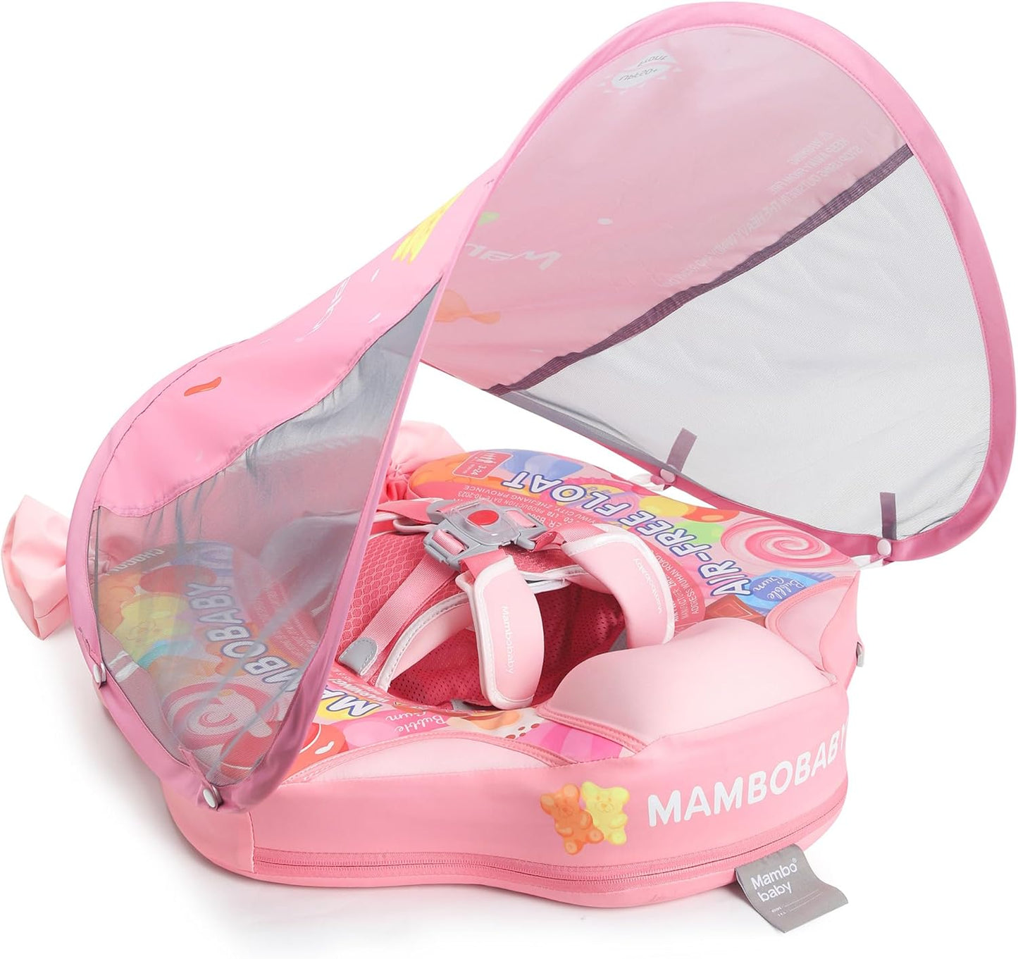 Mambobaby Baby Swim Float with Canopy, Non-Inflatable Solid Baby Float, Upgrade Soft Skin-Friendly Material Infant Swim Float
