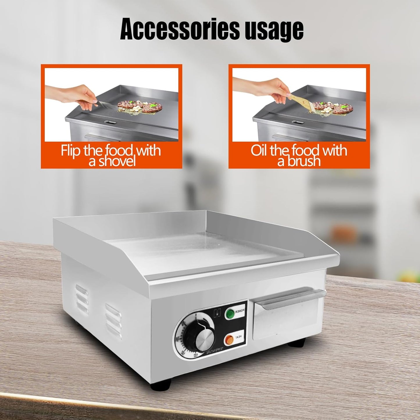 ExGizmo 22" Commercial Electric Griddle,Electric Countertop Flat Top Griddle,110V 1600W Electric Flat Top Grill,Non-Stick Restaurant Teppanyaki Stainless Steel Grill,Adjustable Temperature Control