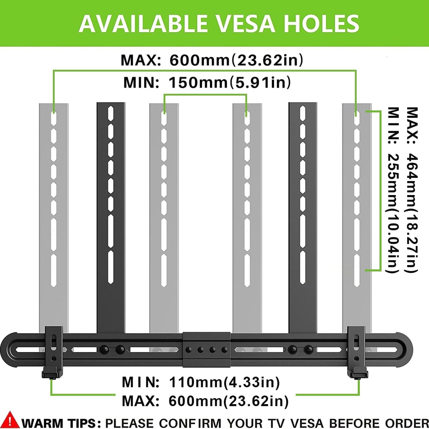 USX MOUNT Universal Soundbar Mount to TV, Sound Bar Wall Mount Bracket Above or Under TV, Up to 13 Lbs, Removable No-Slip Base Holder Extends 3.46”-6.06, Easy to Install, XAS002