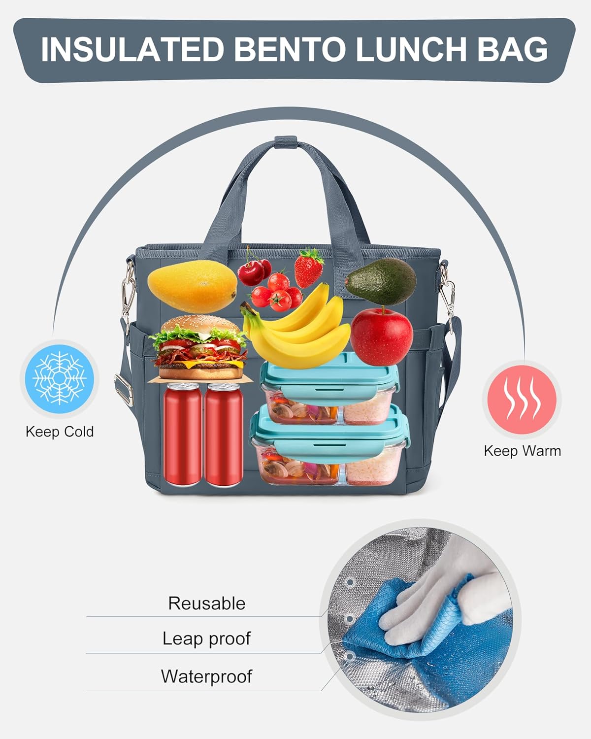 Lunch Bag Insulated Lunch Box Leakproof Lunch Tote Bags for Women Men,Portable Thermal Cooler Bag Lunch Containers with Shoulder Strap for Work, Family, Picnic, School, Outdoor,BBQ C2-Pinkpurple