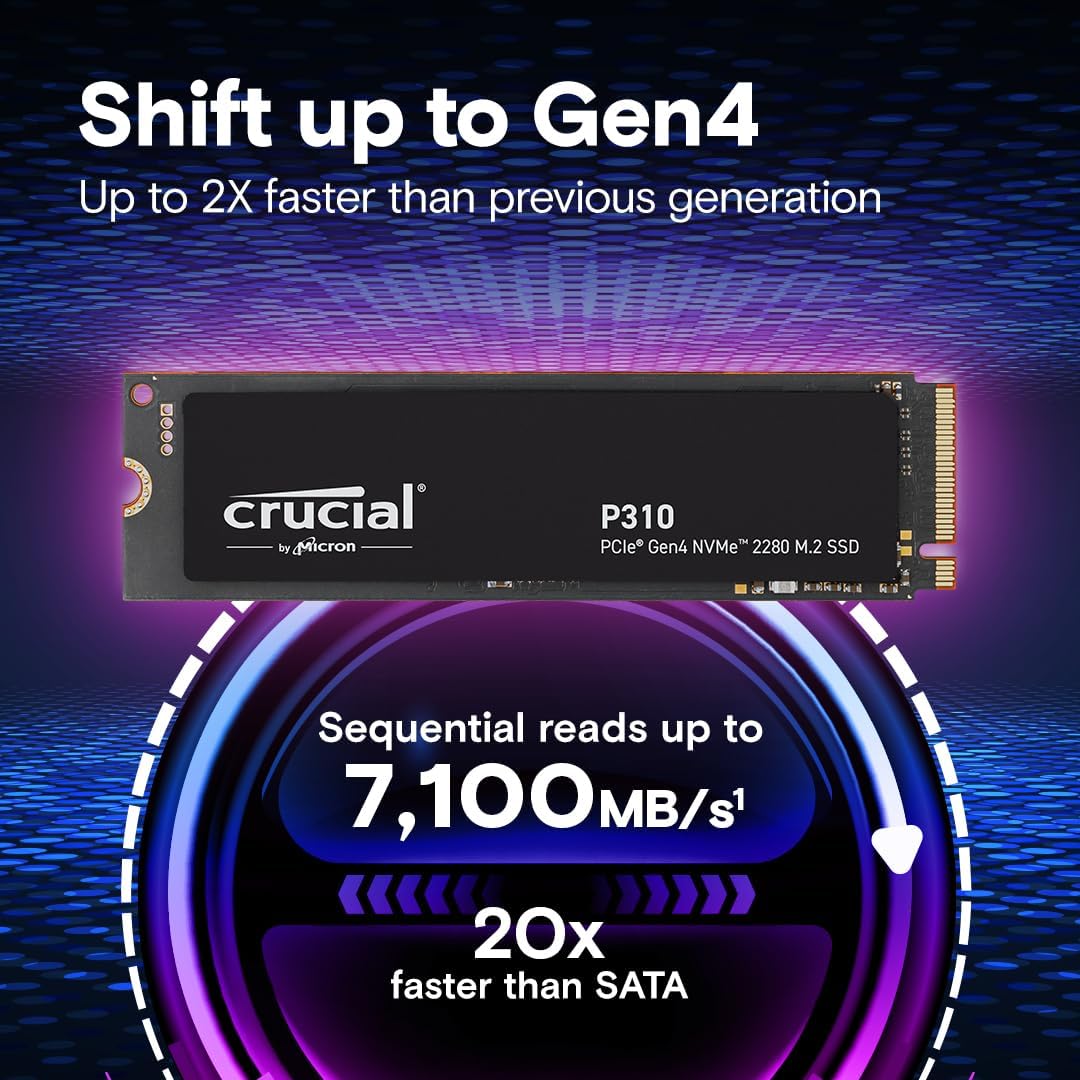 Crucial P310 4TB PCIe Gen4 2280 NVMe M.2 SSD Up to 7,100MB/s – with Acronis Offer, Internal Solid State Drive (PC) – CT4000P310SSD801