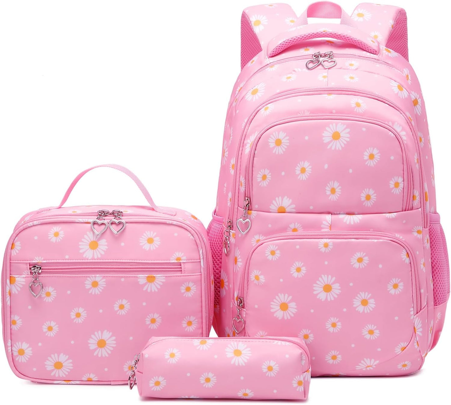 3Pcs Daisy Prints Backpack for Girls Bookbag set Primary School Daypack Elementary Students Knapsack with Lunch Box
