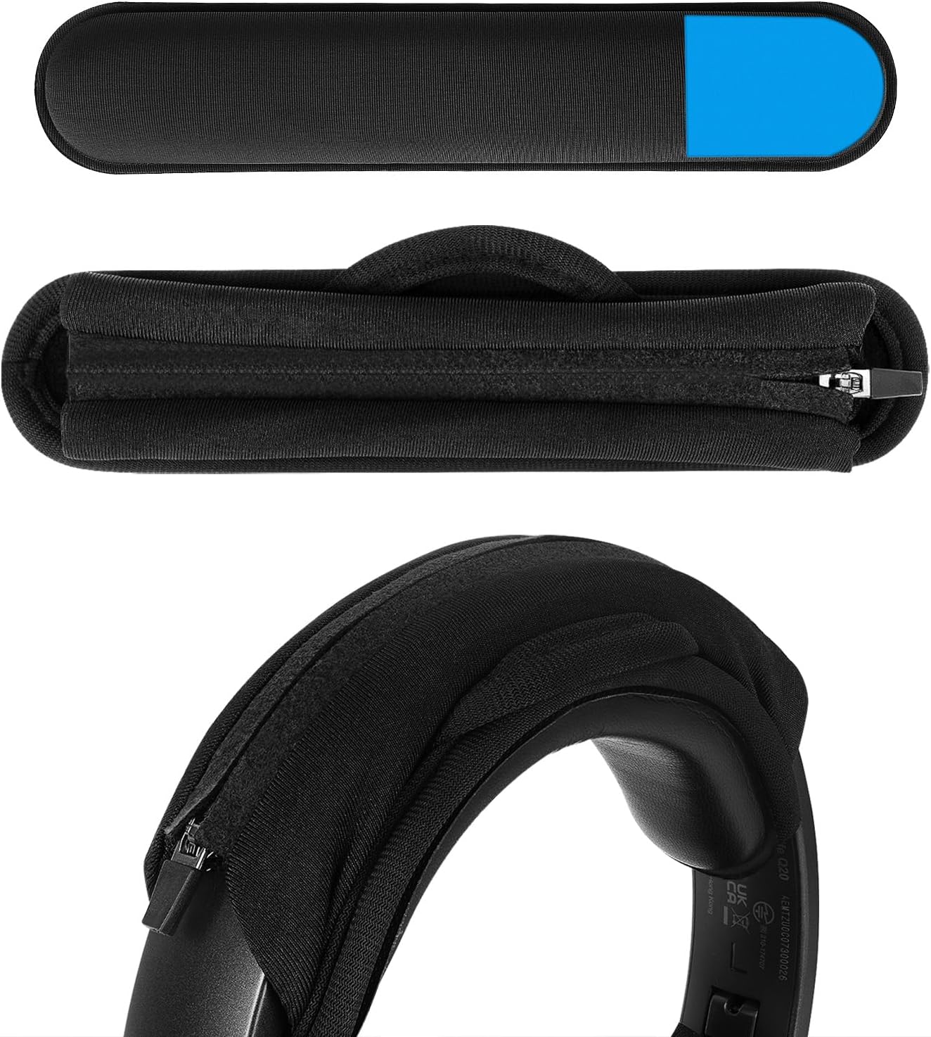 Geekria Hook and Loop Headband Cover + Pad Set, Protector with Zipper Closure Compatible with Medium Sized Headphones, Easy DIY Installation (Protein Leather/Black)