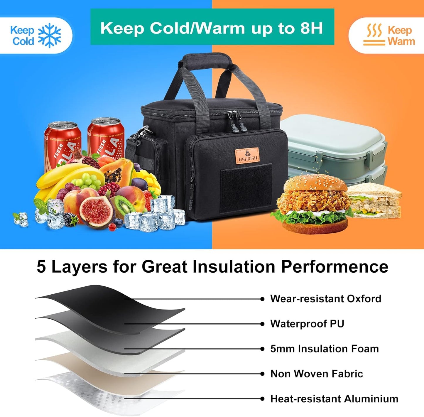 HSHRISH Tactical Large Lunch Bag for Men,Leakproof Insulated Lunch Box, Durable Soft Cooler Bag with Shoulder Strap Lunch Pail for Work Shifts Outdoor