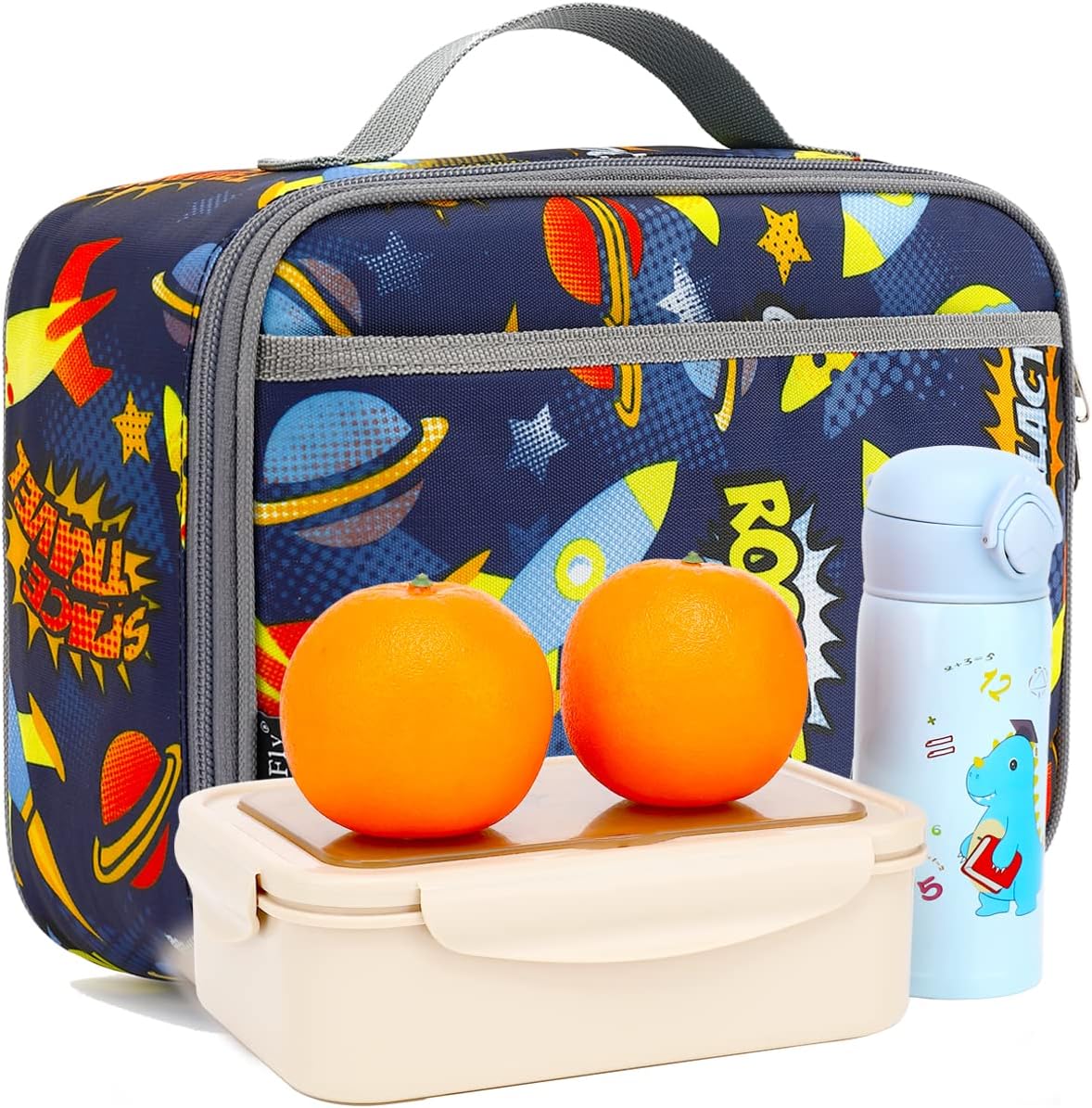 FlowFly Kids Lunch Box Insulated Soft Bag Mini Cooler Back to School Thermal Meal Tote Kit for Girls, Boys, Black