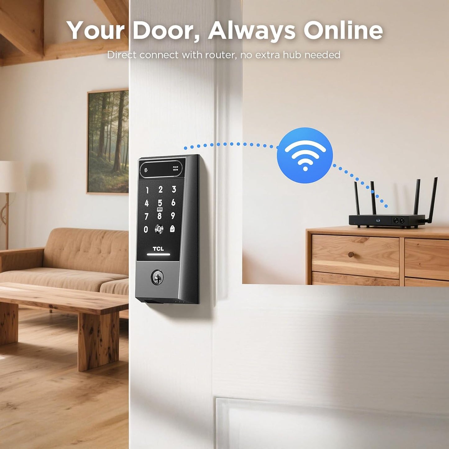 TCL Smart Lock D2 Pro, AI Palm Vein Recognition Built-in Doorbell Door Lock, Keyless Entry Security Electronic Deadbolt for Front Door, Works with Alexa, Auto Lock, Voice Control, Easy Install