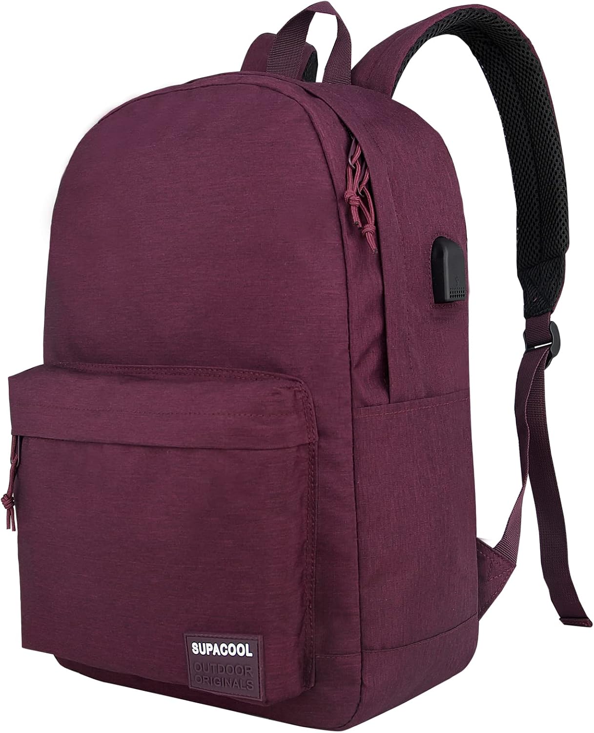 SUPACOOL Casual Laptop Backpack with USB Charging Port for Men and Women, School Bookbag for College, Lightweight Pack Back(Dark Black)