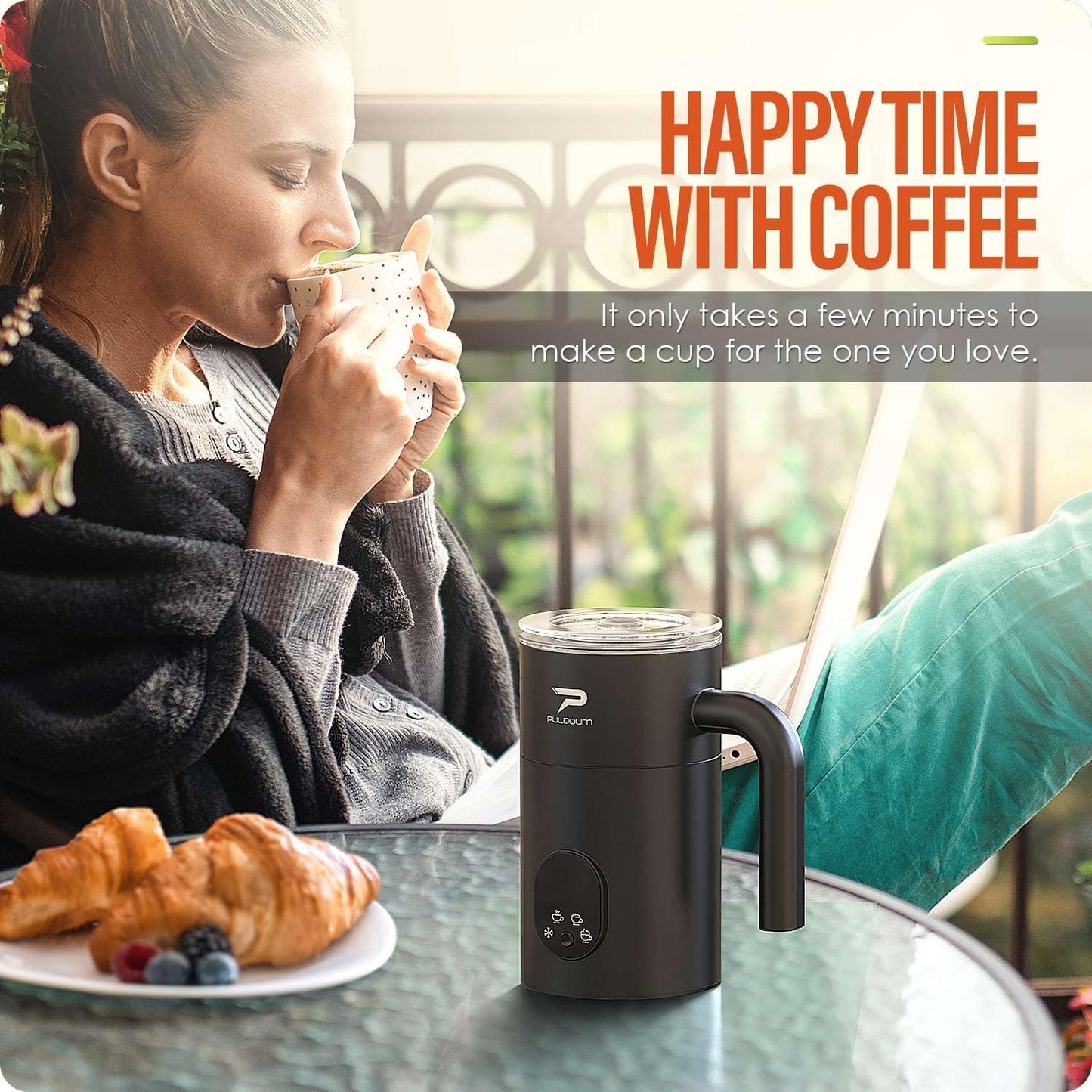 Milk Frother, Electric Milk Frother and Steamer 4 in 1 Automatic Coffee Steamer Frother, 11.8OZ / 350ML Warm and Cold Foam Frother for Coffee,Latte, Cappuccino, Macchiato, Hot Chocolate (White)