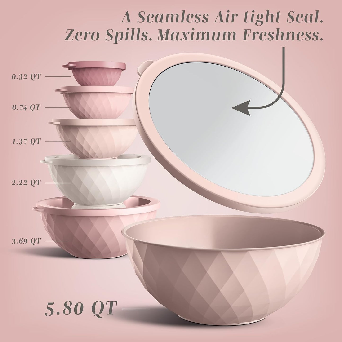 COOK WITH COLOR Mixing Bowls with TPR Lids - 12 Piece Plastic Nesting Bowls Set Includes 6 Prep Bowls and 6 Lids, Microwave Safe Mixing Bowl Set (Green)