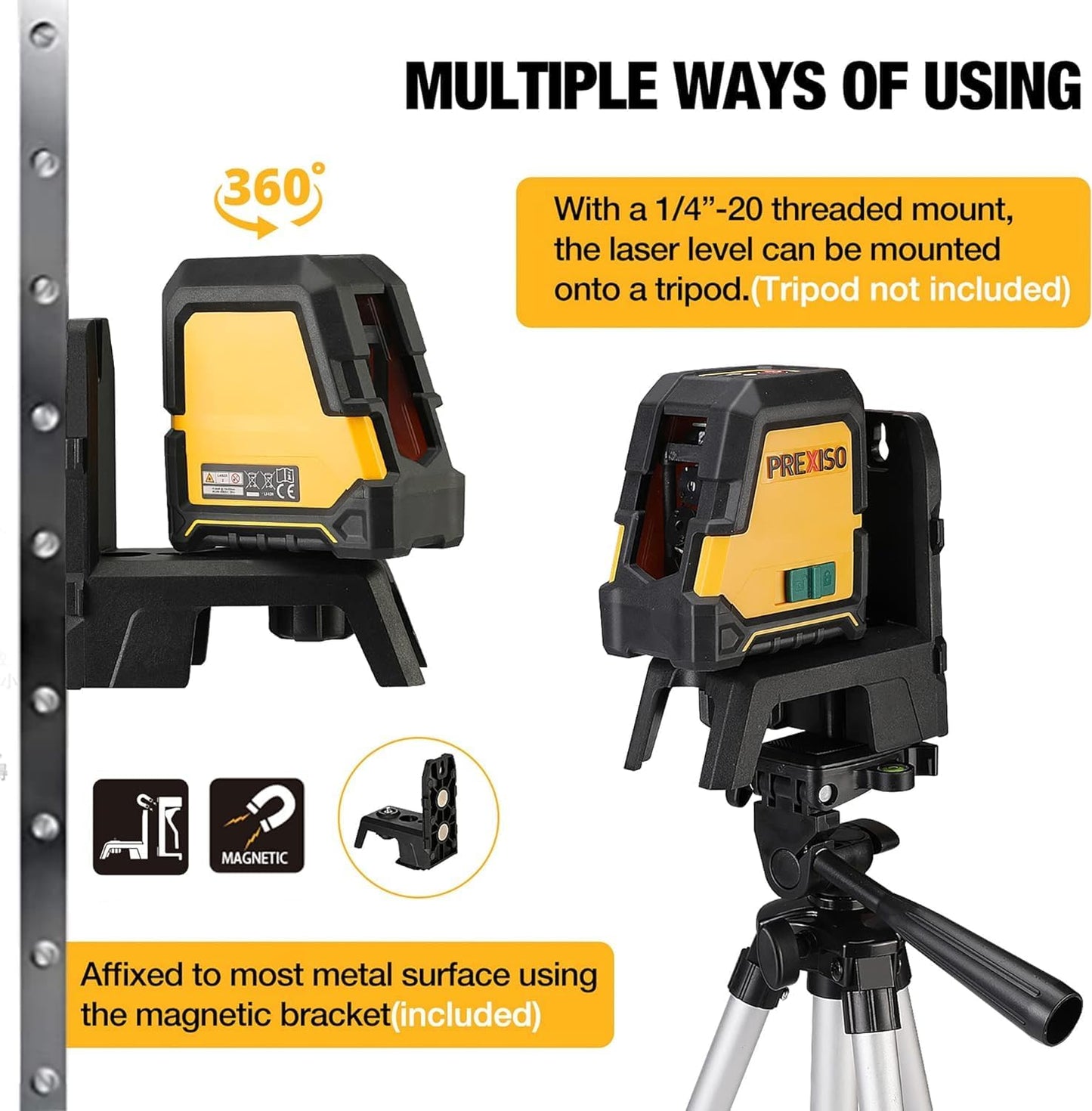 PREXISO Laser Level Self Leveling, 100 Ft Rechargeable & Selectable Green Cross Line Laser Level for Construction, Floor Tile, Home Renovation with Magnetic Pivoting Base, Target Plate & Portable Bag
