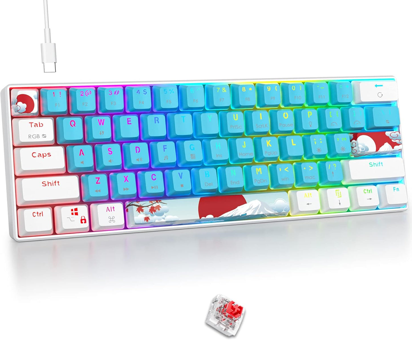 Fogruaden Full Size Mechanical Keyboard, Green Matcha Keyboard, Wired USB 104 Keys RGB Backlit Gaming Keyboard with Number Pad, Red Switches, NKRO Mechanical Keyboard for Windows Laptop PC Gamer