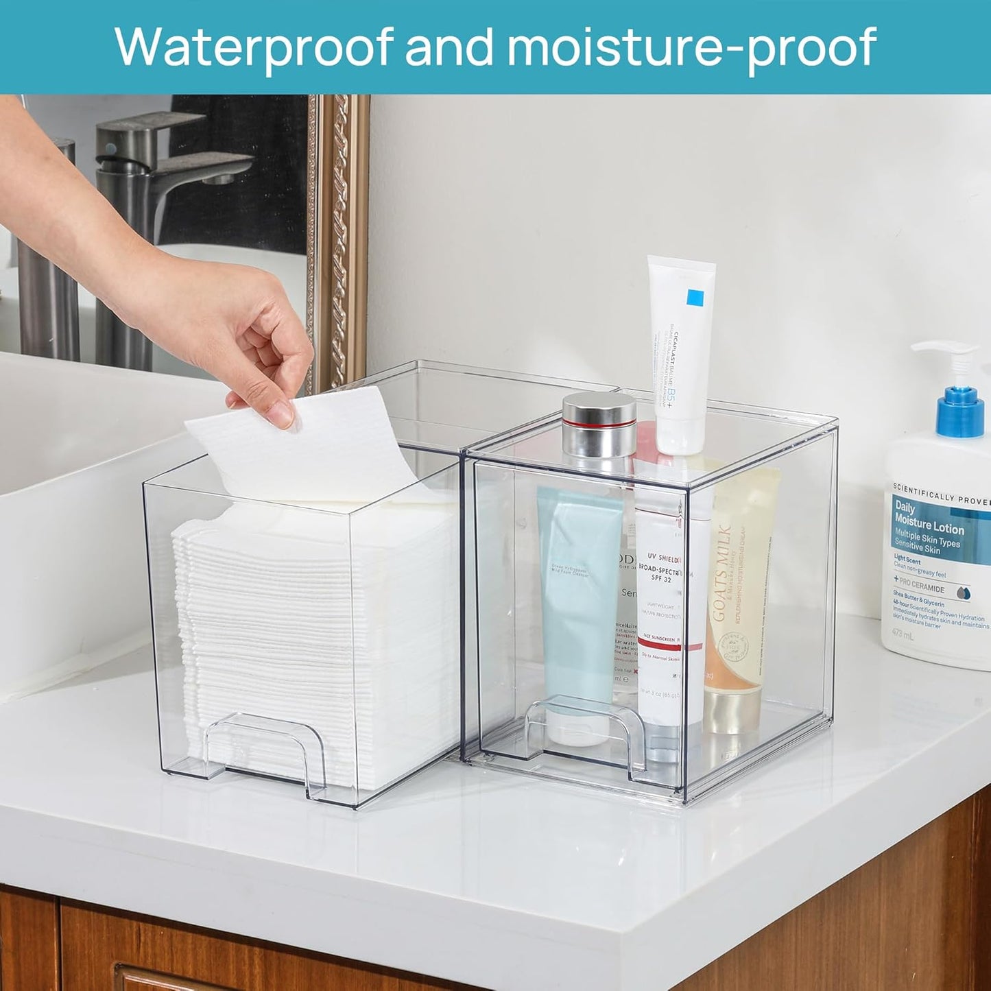 Vtopmart 3 Pack Stackable Clear Plastic Drawer Organizer, Makeup Organizers and Storage for Eyeshadow Palettes, Cosmetics, Beauty Supplies, Ideal for Vanity, Desk, Office, Bathroom Organization