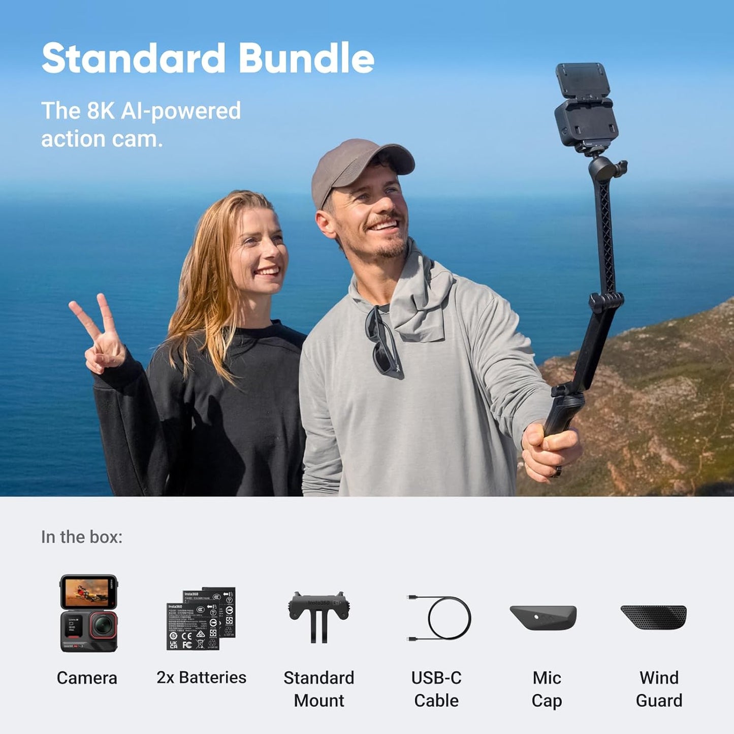 Insta360 Ace Pro 2 Get-Set Bundle- 8K Waterproof Action Camera Co-Engineered with Leica, 1/1.3" Sensor, Dual AI Chip, Leading Low Light, Superior Audio, Flip Screen & AI Editing, Dual Battery