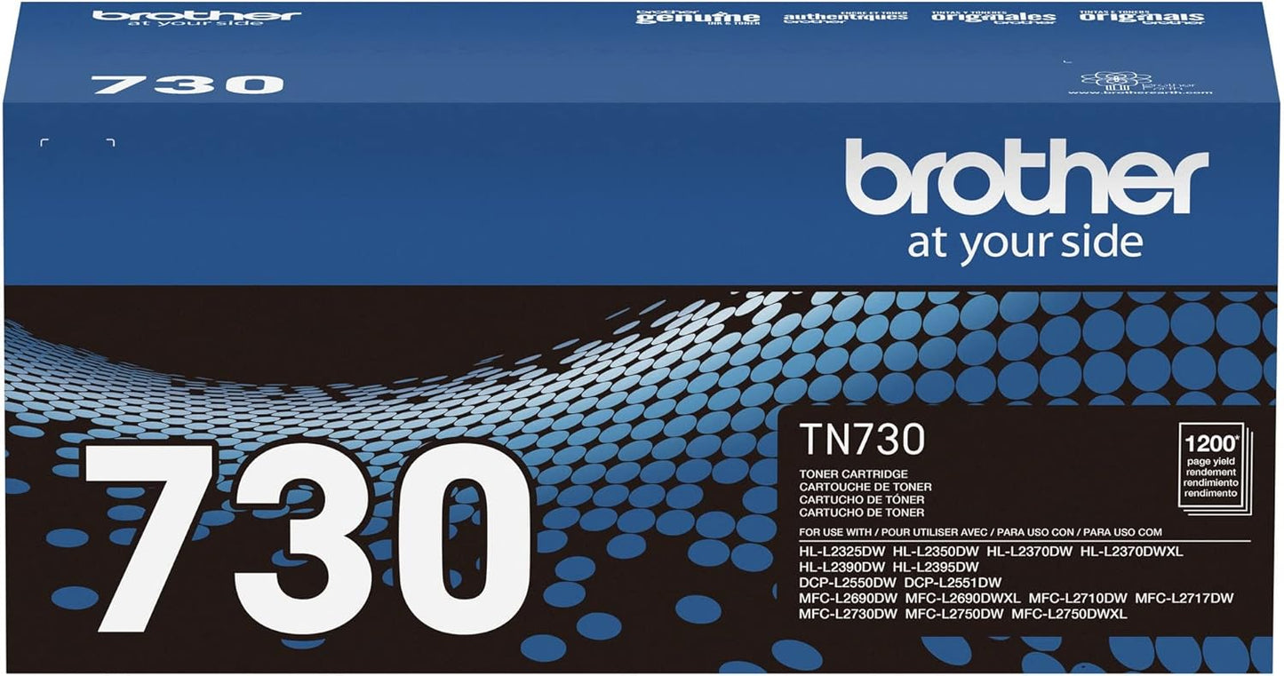 Brother original TN730 High-Yield Black Toner Cartridge, higher yield for value, original toner replacement cartridges, for Brother laser printers HL-L2395DW, DCP-L2550DW, MFC-L2750DW, and more