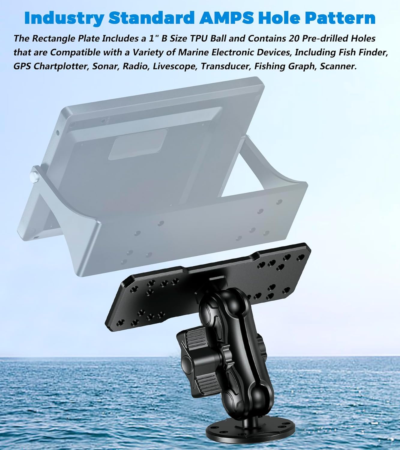 VAZESWIN Aluminum Alloy Fish Finder Mount with B Size 1" Ball Rectangle Plate & Round Base, 3.5" Medium Arm Marine Electronic Mount Compatible with Garmin, Lowrance, Humminbird, Raymarine and More