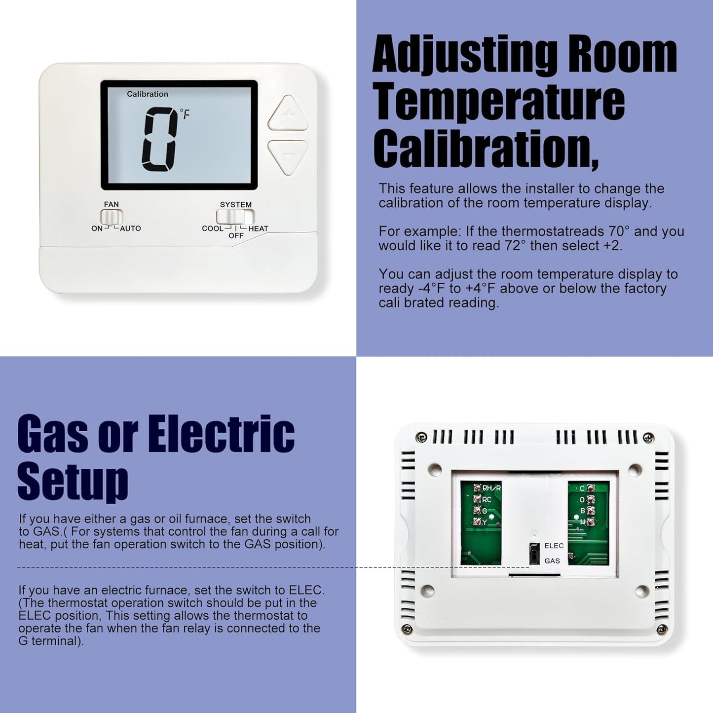 Heagstat Non-Programmable Thermostats for Home Single-Stage 1 Heat/ 1 Cool (with Green Backlight)